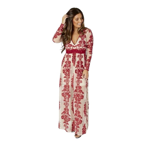 Norrie Maxi Dress Temecula Pink Wine Mesh maxi Dress Altrd State Longsleeve XS - Picture 9 of 10